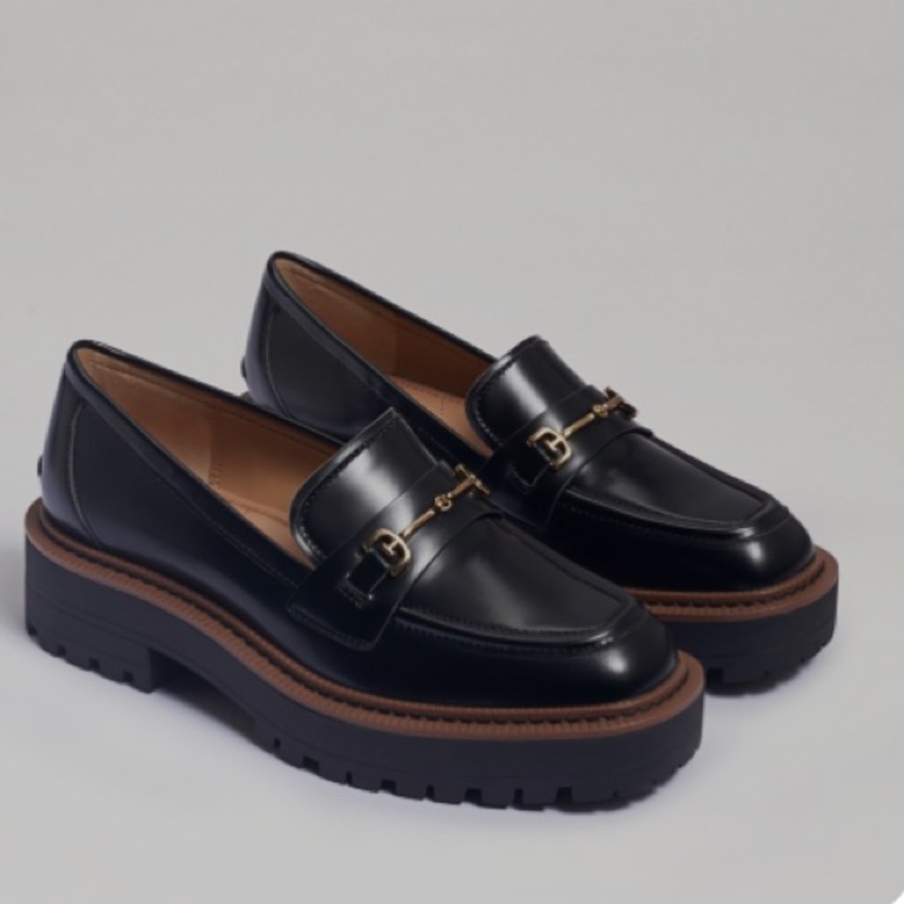 Sam Edelman Black Leather Lug Sole Loafers Size 10